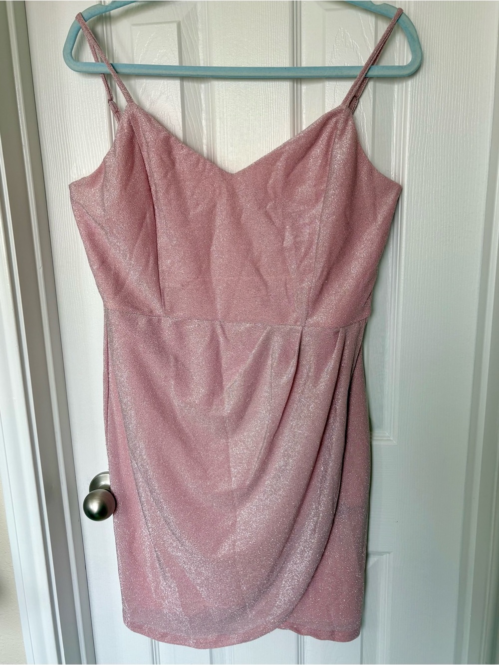Francesca’s Sparkle Pink Spaghetti-Strap Mini Dress
